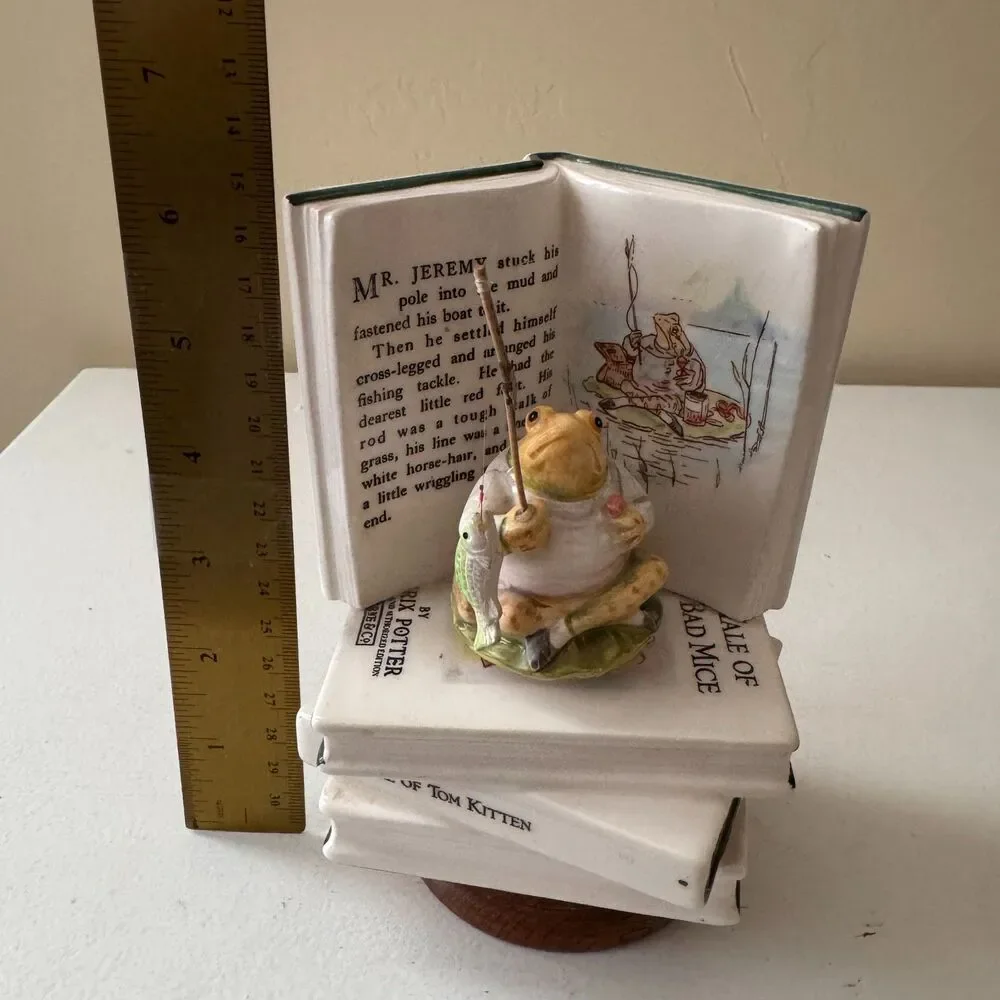 1985 Beatrix Potter Rotating Music Box Jeremy Fisher Frog Fishing Schmid